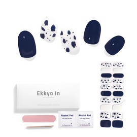 Ekkyo In Semi Cured Gel Nail Strips, Fitting Nails and Durable, Salon-Quality Nail Strips, 20 Pc. UV Light Required Nail Wraps, Includes Prep Pads, Nail File, Wooden Stick, Spotted Black