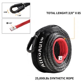 AlltoAuto Synthetic Winch Rope, 3/8" x 85'-25000 LBs Dyneema Synthetic Winch Rope Line Cable with Protective Sleeve for Truck 4WD Off-Road Vehicle Winch Accessory