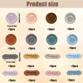 RYAN Pack of 80 Handmade Labels for Sewing, Rectangles and Circles, Suede Leather Labels with Holes, Handmade Label for DIY Jeans, Bags, Hats, Clothing (8 Colours)