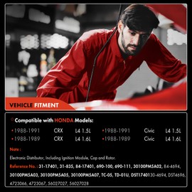 A-Premium Ignition Distributor with Cap and Rotor Compatible with Honda Civic CRX 1988 1989 1990 1991 1.5L