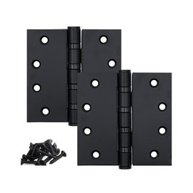 Stainless Steel Matte Black 4 inch Door Hinges,Interior Door Hinge，Heavy Duty Exterior Door Hinges，Ball Bearing Hinges ，4" (101mm) x 4" (101mm) Outer Door Hinge，Square Corners,2 Pack