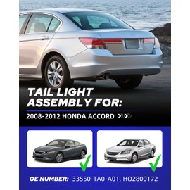 AUTOONE Honda Accord Tail Lights Compatible with 2008 2009 2010 2011 2012, Honda Accord Tail Light Assembly Right, Passenger Side, Rear Factory OEM