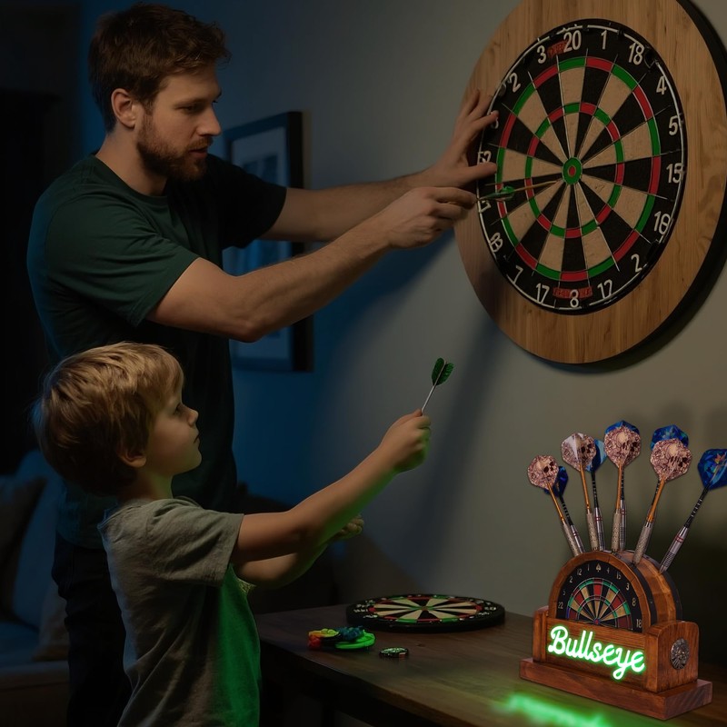 CoolGift Mart Light Up Dart Stand, Wooden Dart Holder with