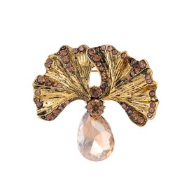 Rhinestone Ginkgo Leaf Teardrop Brooch Pin for Women Men Unisex Gold Plated Vintage Crystal Butterfly Shaped Autumn Fall Party Dress Accessories Elegant Birthday Holiday Jewelry