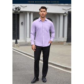 HISDERN Mens Dress Shirts Long Sleeve Purple Button Down Dark Purple Formal Collared Shirts for Men Business Causal Regular Fit Oxford Cotton Clothing