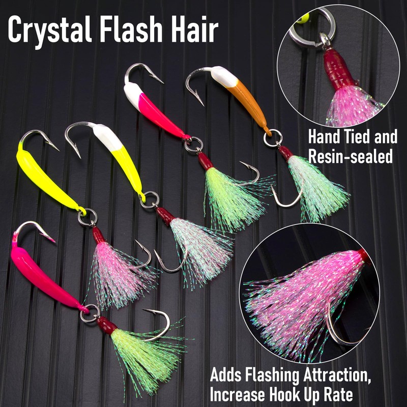 Dr.Fish 5 Pack Pompano Jigs with Teaser Hooks, Surf Fishing