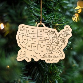 US Travel Map Christmas Ornament, DIY Custom US Travel Check Off Map Ornament, United States Travel Adventure, 50 States Bucket List Adventures, Traveling Memory, Gift for Travel Lovers, Travellers