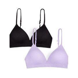 Fruit of the Loom Girls' Big Seamless Soft Cup Bra, 2-Pack, Lilac Whisper/Black Hue, 34