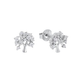 Amor 2012779 Women's Stud Earrings 925 Sterling Silver with Synthetic Zirconia 0.9 cm Silver Tree of Life Comes in Jewellery Gift Box, Silver, Cubic Zirconia