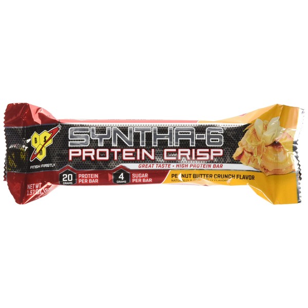 BSN Protein Crisp Bar by Syntha-6, Low Sugar Whey Protein Bar, 20g of Protein, Peanut Butter Crunch, 12 Count (Packaging may vary)