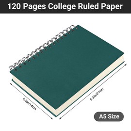 Yarotm Notebook A5 Lined - Diary Spiral Bound 14 x 21 cm - 100 GSM Paper Lined Notepad A5 240 Pages Notebook Spiral Pad A5 - Notebook College Pad Travel Diary Dark Green