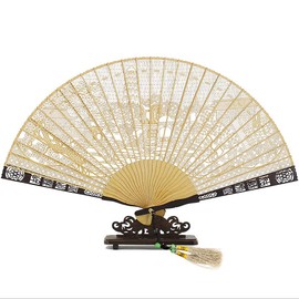 LOVE MIYABI Premium Suzhou Fan, Handmade Ebony Rib, Sandalwood, AAA Quality, Traditional Chinese Crafts, Fine Openwork Carving, Peacock, Sansui Paintings, Chinese Garden, Cherry Blossoms, Plum, Home