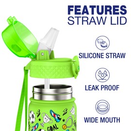 GOPPUS 550 ml/18 oz Children's Insulated Water Bottle with Straw Double-Walled Stainless Steel Children's Bottle Vacuum Insulated Steel Metal Leak-Proof Drinking Bottle Toddler Thermos Flask BPA-Free