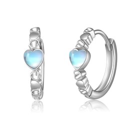 Heart Huggie Earrings Sterling Silver Moonstone Heart Huggie Hoop Jewellery Gifts for Women Girls, Sterling Silver