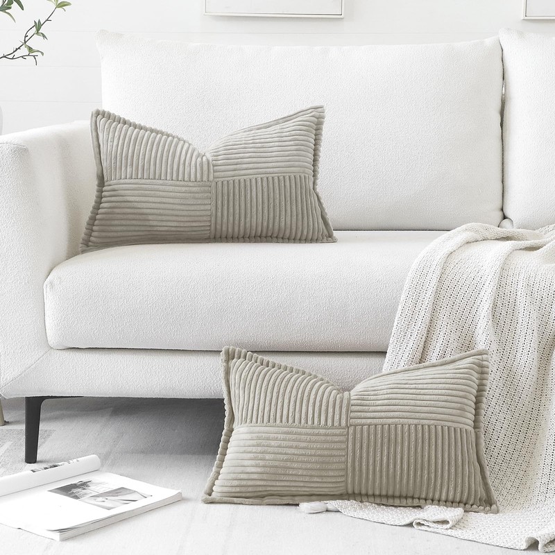 Artscope Corduroy Cushion Covers Pack of 2 Modern Patchwork Throw