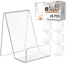 6 Pack Acrylic Book Stands for Display, Clear Book Holder Display Stand, 4-Inch Small Easel Picture Stands for Vinyl, Photo, Postcard, Magazine (with Protective Film)