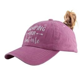MANMESH HATT Camping Hair Don't Care Ponytail Hat Vintage Washed Distressed Baseball Dad Cap for Women (Pink, One Size)
