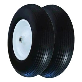 Wheelbarrow Solid Tire 4.80/4.00-8" Pneumatic Flat Free Wheel, 16 Inch 3/4 & 5/8" Ball Bearings, Universal Hand Truck Trailer, Wagon Garden Cart Tire (2)