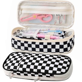 Expandable Pencil Case, Dual-Colour Design Pen Organizer for Adult, Cute Pencil Pouch for Stationery Supplies Marker Highlighter for Middle High School College Student Adult (Black/White)