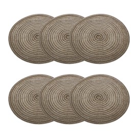 HARFINGTON 6pcs Round Braided Placemats 12" Non-Slip Round Table Mats for Dining Tables Washable Heat Insulation Woven Placemats Indoor Outdoor for Family Holiday Dinner, Brown