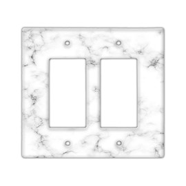 Decorative Wall Switch Cover Plate - White Marble Decor Switch Plate - Beautiful Stone Marble Finish With Colors of White and a Little Bit of Grey (Double Rocker Switch Cover)