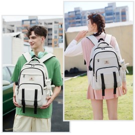 College Backpack Laptop Backpacks 15.6 Inch for Men Women Elementary Middle High School Book Bag For Teens Girls Boys Student Anti Theft Travel Daypack Large Bookbags-Beige