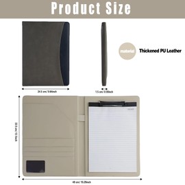 A4 Clipboard Folder Faux Leather Conference Folder Multifunctional Portfolio Folder A4 with Writing Pad Pen Storage Card Pockets and Notepad Organizer for Business