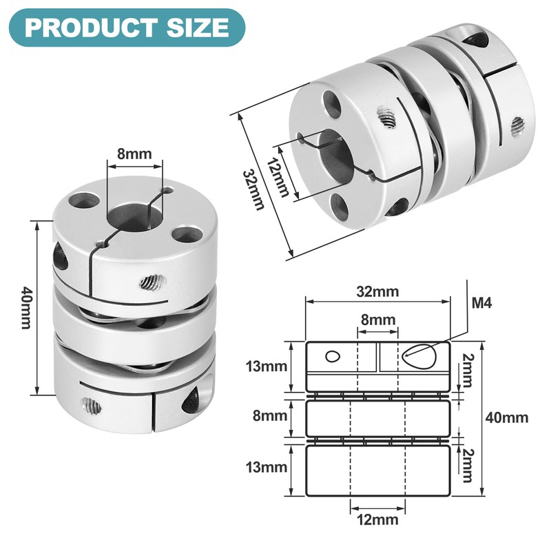 Flexible Shaft Coupling, D32 L40 Aluminum Flexible Diaphragm Motor Shaft