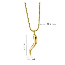 Q&D&S Italian Horn Necklace for men Stainless Steel Necklace for Women Dainty Gold Plated Horn Pendant Necklace Jewelry (Large pendant (male))