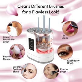 Electric Makeup Brush Cleaner Machine - 3 In 1 Automatic Make Up Brushes Cosmetic Sponge Cleanser Dryer and Storage - Simply Quick Easy Cleaning Washer for Clean Hygienic Cosmetics & Beauty Essentials