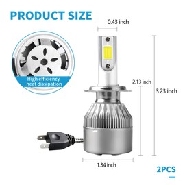 Wogomz 2 PCS H7 Car LED Light, 3000K 3800LM Super Bright Auto Headlight Bulb, Waterproof Car C6 LED Fog Light High and Low Beam Bulb Replacement, Plug & Play Bulb Lighting Car Accessories