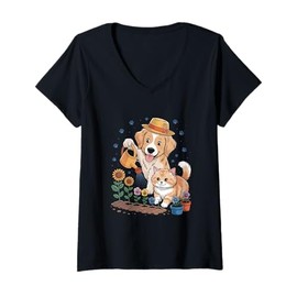 Womens Dog Mom and Cat Mom – Puppy and Kitten Love V-Neck T-Shirt