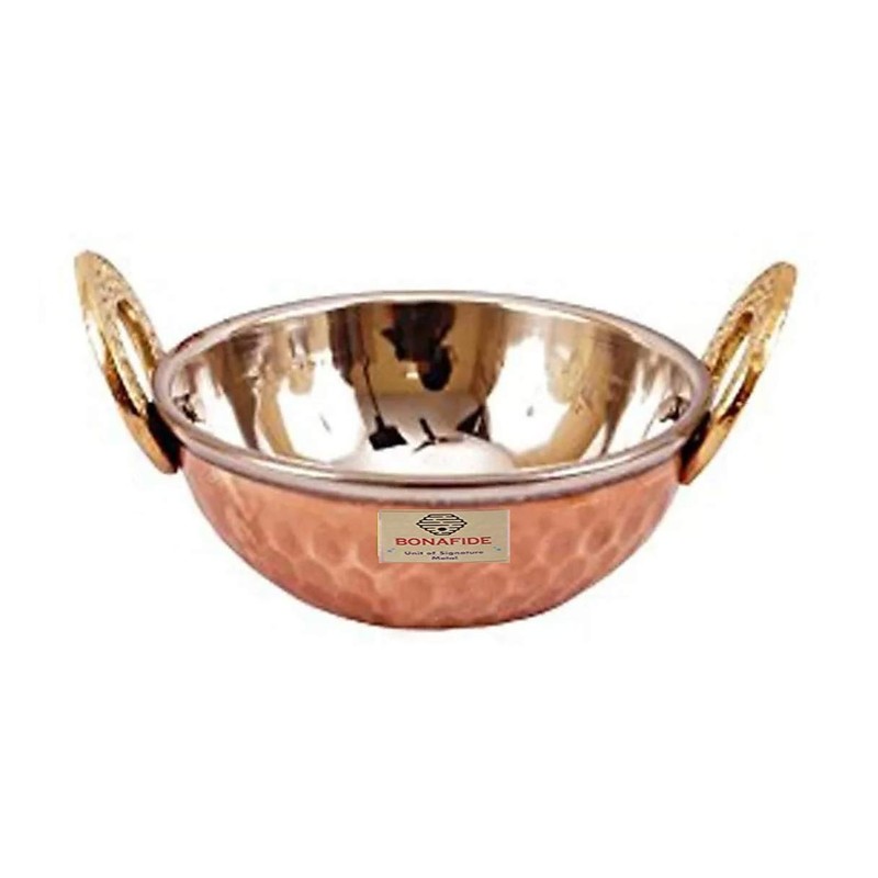 bona fide copper Serving Bowl,Stainless Steel Hammered Karahi and bowl