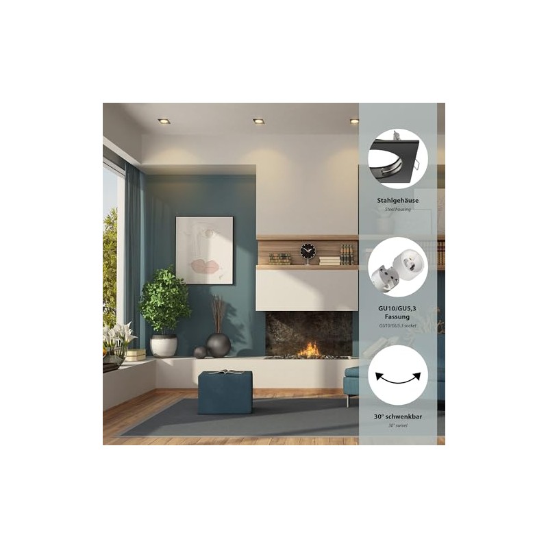 ledscom.de 2 pcs. recessed Ceiling Frame RIR, Angular, swivelling, Black