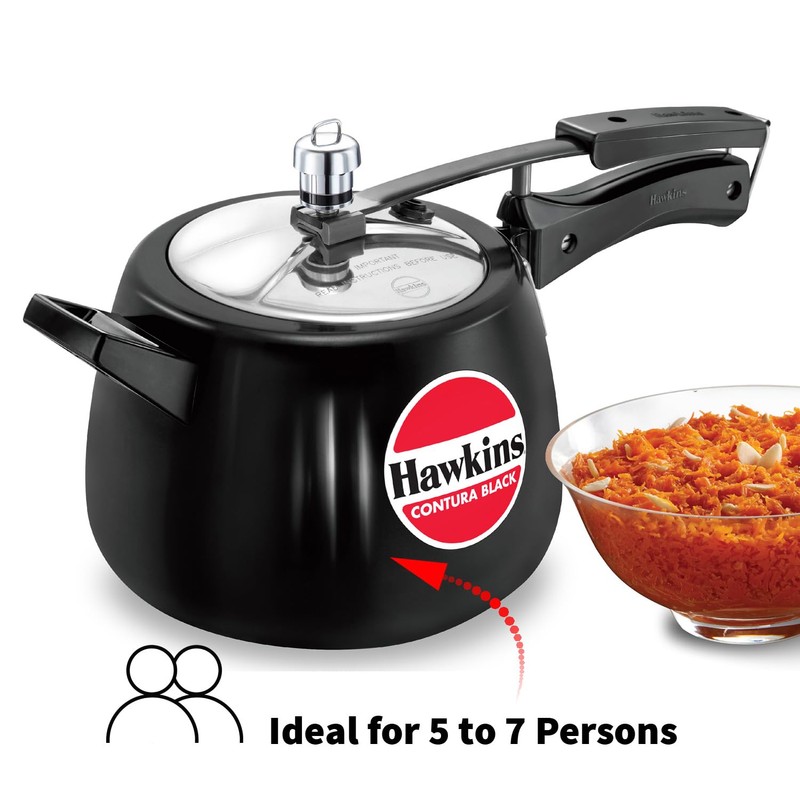 Hawkins 4 Litre Contura Black Pressure Cooker, Hard Anodised Inner