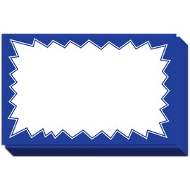 Sale Signs for Retail Stores 50pcs, 3.5" x 5.5" | Blue Starburst Paper Card Price Tags for Yard Sale, Garage Sale