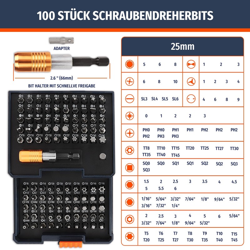 PRIDE&CRAFT 102 Piece Screwdriver Bits Set with 1/4 Inch Quick