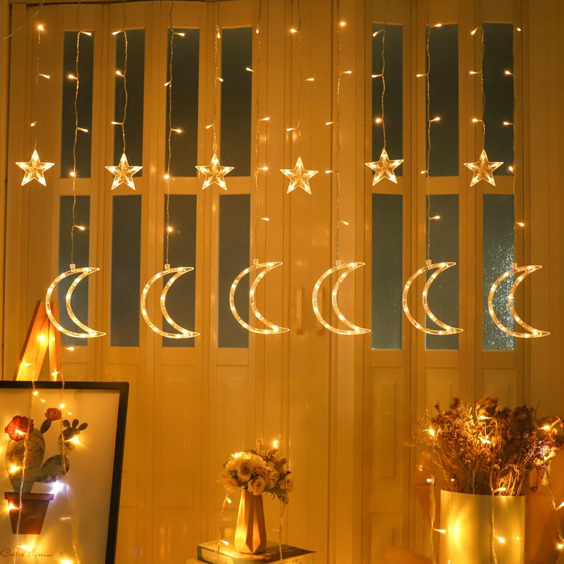 LED Ramadan Star Moon Light,Curtain String Light,115 LED Hanging Window