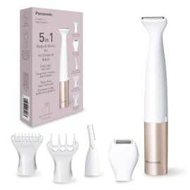Panasonic ES-WM31 5-in-1 Multi-Trimmer Körper & Bikinizone, Haarentferner für Damen, Damenrasierer, 5 Aufsätze, IPX7 wasserdicht, nass & trocken, Batteriebetrieb (1 x AA erforderlich), Weißgold
