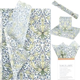 100 Sheets 20 * 14 Inches William Morris Tissue Paper for Gift Wrapping Green Blue Retro Floral Printed Tissue Paper for Gift Bags for Wedding Bridal Shower Tea Party DIY Craft