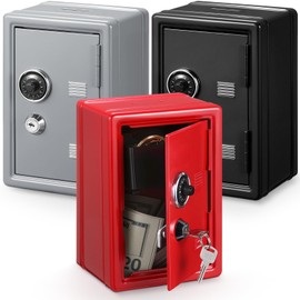 Zonon 3 Pcs Money Safe Cash Locker Box Mini Metal Kid Safe Coin Piggy Bank Locking Box Steel Money Saving Locker with 2 Keys Removable Coin Tray for Boy Girl 7.1"x 4.7"x 3.9"(Black, Red, Silver)