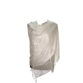themilestocks Women's Jacquard Paisley Pashmina Shawl Scarf Stole Soft Silky Pashmina Wrap In Solid Colors Fashion Fringe 28" by 72" ( 71 CM * 182 CM) White