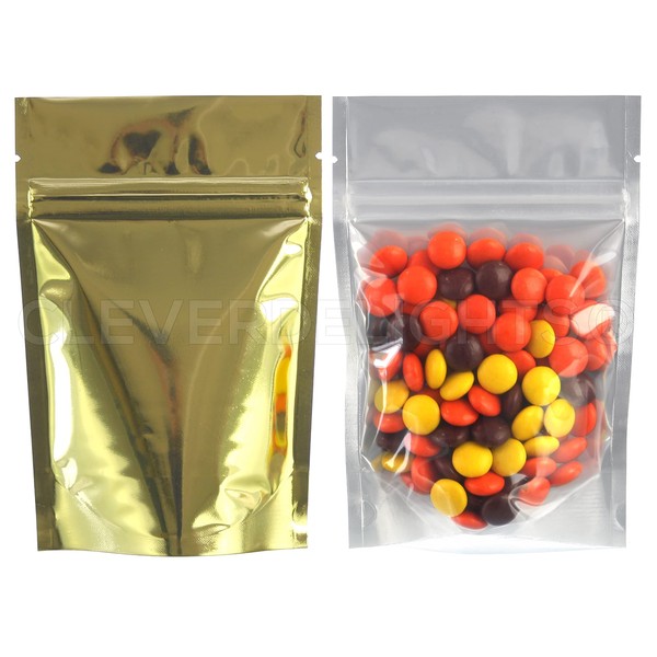 CleverDelights 2oz Gold-Back Clear-Front Stand-Up Pouches - 4 x 6