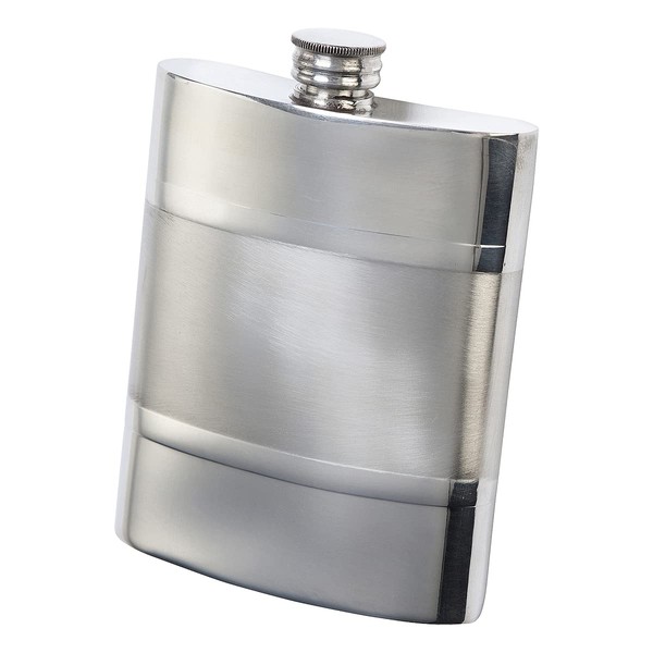 Pewter Hip Flask Made in England Satin Band 6 oz with Stow 6-60569-61