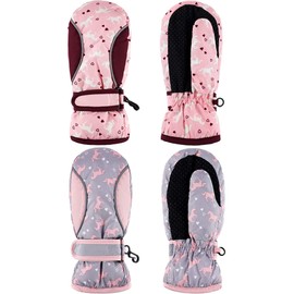 Boyiee 2 Pairs Girls Kids Waterproof Mittens Toddlers Warm Snow Gloves Kid Ski Gloves (Horse Style, 2-5 Years)