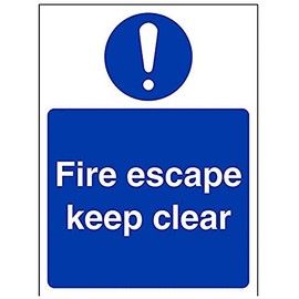 VSafety Fire Escape Keep Clear Sign - Portrait - 150mm x 200mm - 1mm Rigid Plastic
