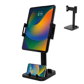 Archy Base Soporte para Tablet 2 en 1 con Rotacion de 360 Grados Ajustable Extensible para Escritorio Estable Brazo Flexible Porta Tablet con Soporte para Celular Multiusos Oficina (ZJ2149) (Negro)