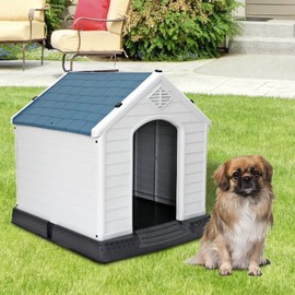 JungleA 28'' Plastic Dog House Indoor Outdoor Pet Kennel Doghouse for Small to Medium Sized Dogs,Weather & Water Resistant Puppy Shelter with Air Vents & Elevated Floor,Blue