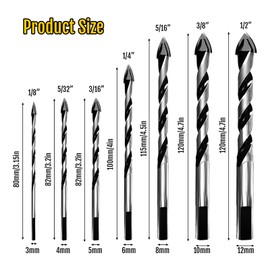 TOEGA 7pcs Carbide Drill Bits - Easily Penetrate Various Materials Masonry Drill Bit Set, Flat Design Sharp Tip Concrete Drill Bits, Triangular Non Slip Handle, Suitable for Marble, Glass, Wood