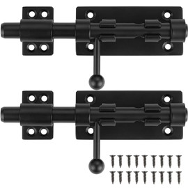 XQDWX Barrel Bolt Door Latch With Padlock Hole, Thickened 304 Stainless Steel Slide Door Lock, 6 Inch Black, No '304' logo, 2 Pack, 216BB-BL-2